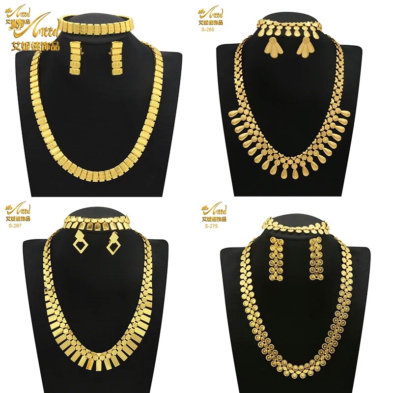 Indian Gold Plated Jewelry Set For Women African Bridal 24K Gold Color Necklace image 31