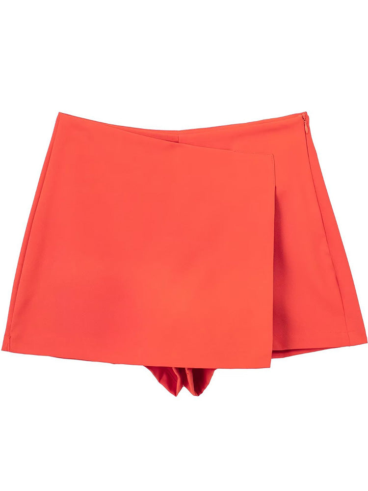 Willshela Women Fashion Solid Asymmetrical Side Zipper Skirts Shorts Vintage Hi image 13