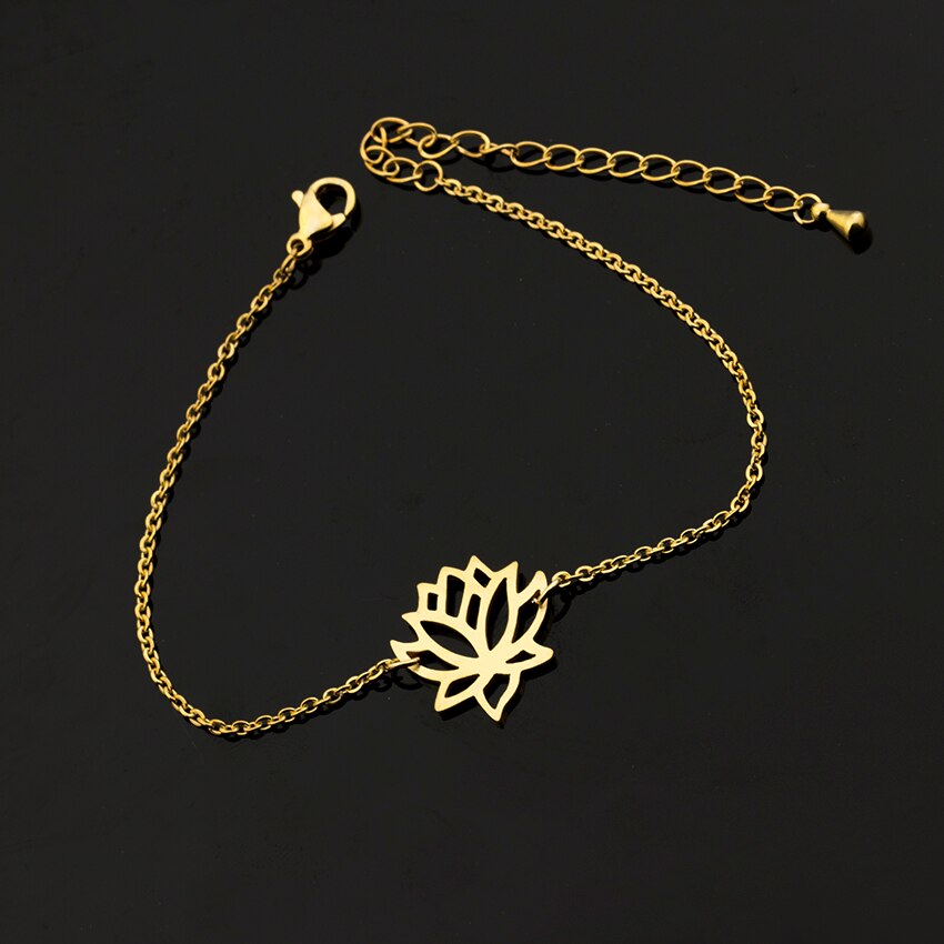 Fashion Buddhism Gold Color Chain Flower Lucky Yoga OM Lotus Bracelets For image 7
