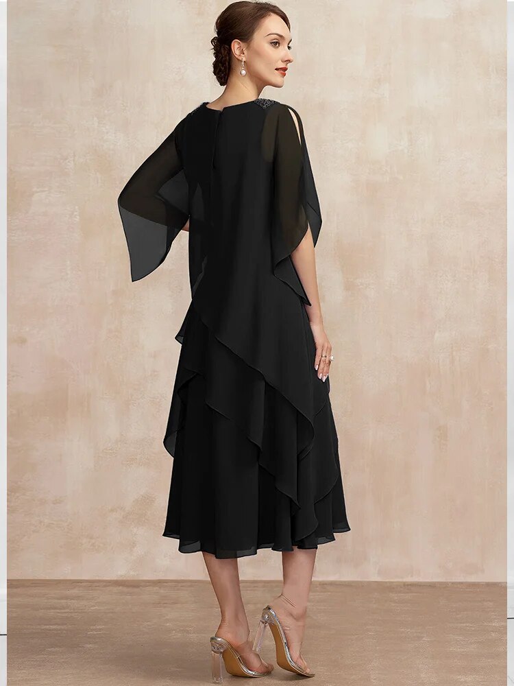 Women's Dress Summer Irregular Midi Dresses Ladies Elegant Mesh Sleeve Birthday image 8