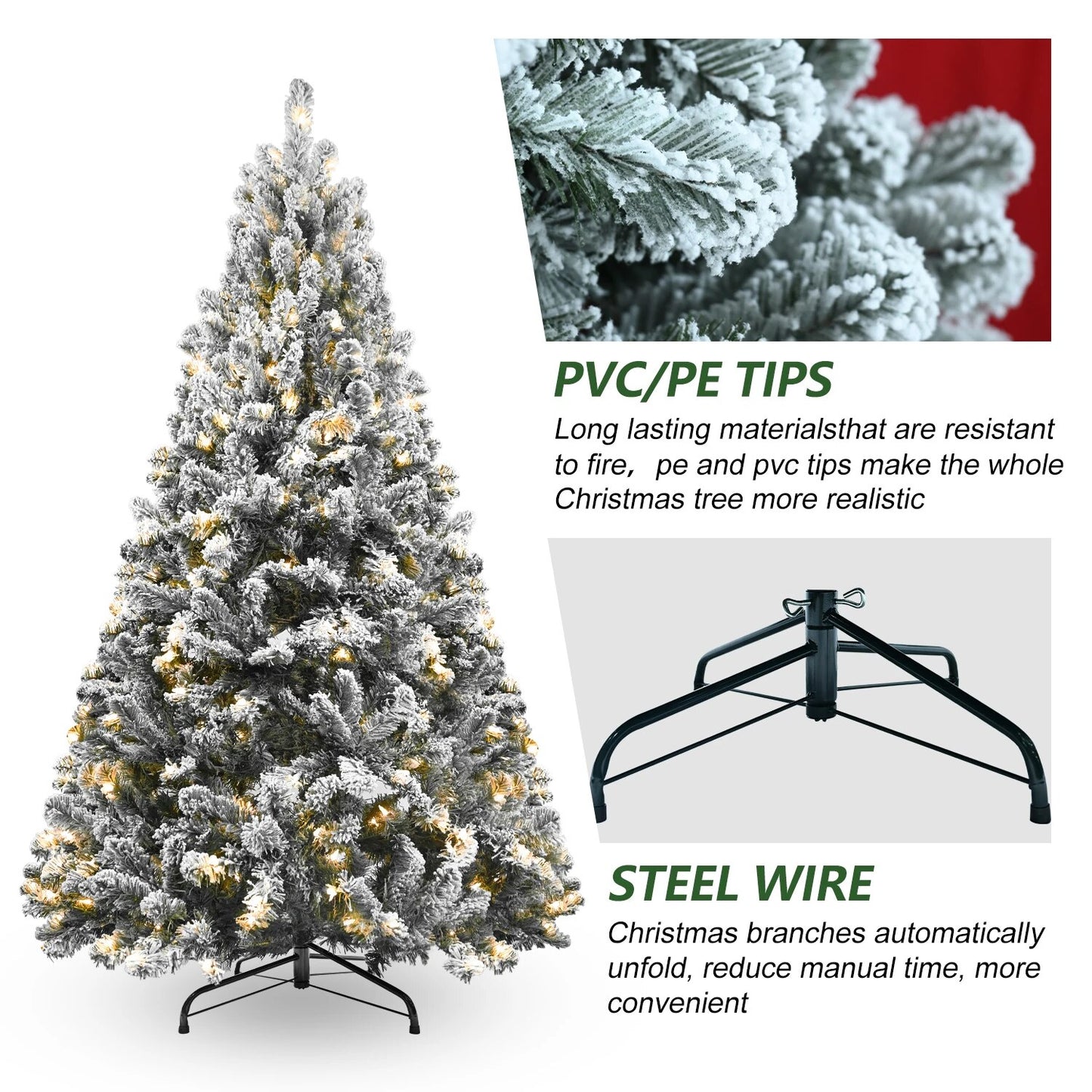 4/5/6/7/7.5/8/9FT Snow Flocked Christmas Tree with Metal Stand Holiday Easy Ass image 0