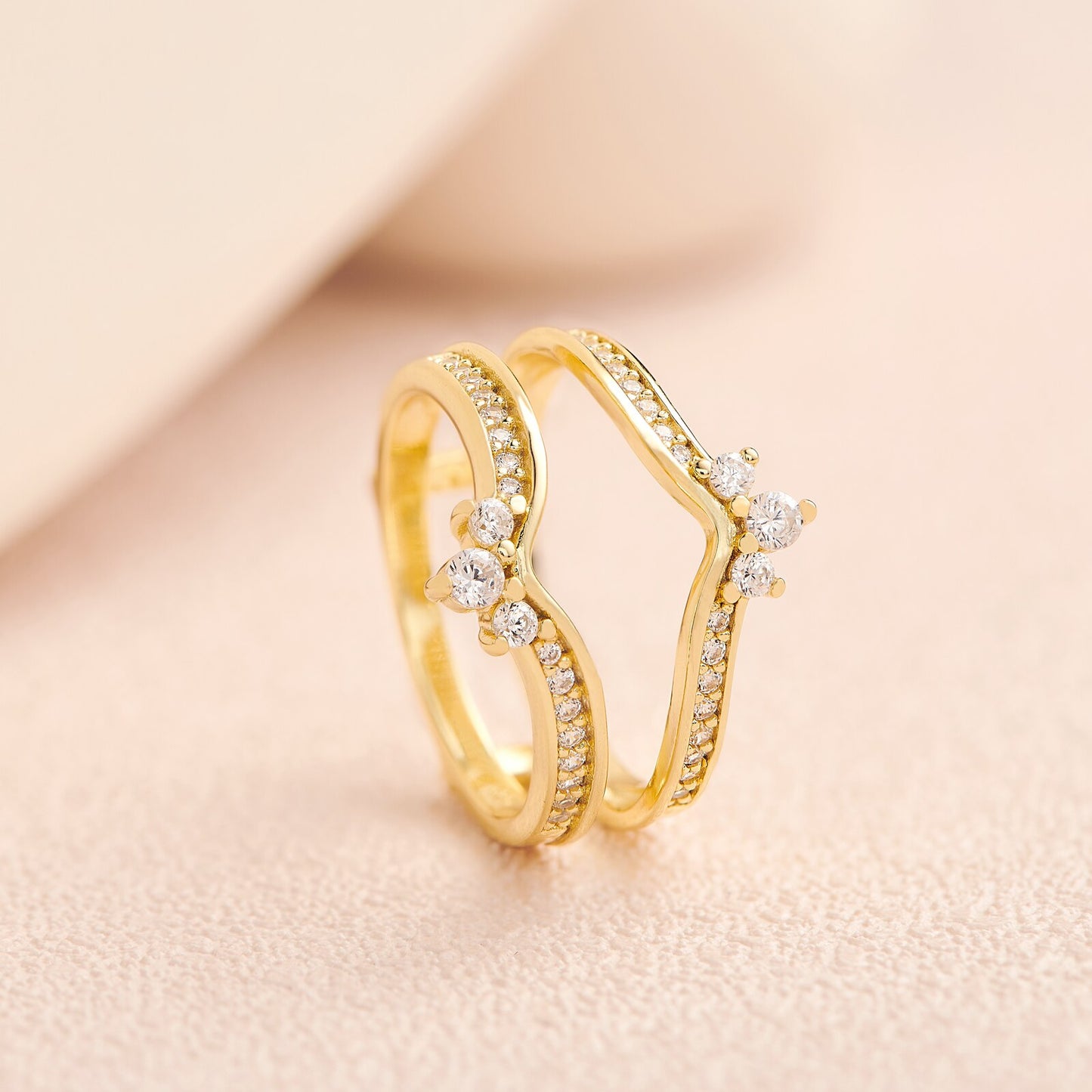 Newshe Two Color 925 Silver Yellow Gold Crown Wedding Rings for Women image 3