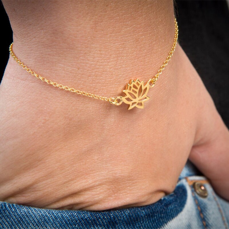 Fashion Buddhism Gold Color Chain Flower Lucky Yoga OM Lotus Bracelets For image 5