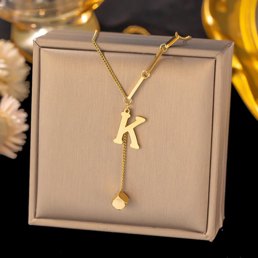 Stainless Steel Initial Letter Necklace For Women Gold Color 26 Alphabet Pendan image 8