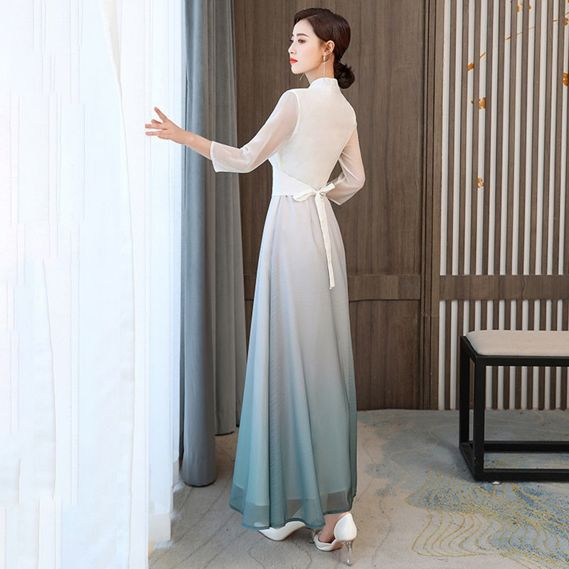 Ao Dai Dress 2020 Summer New Vietnam Dress Women Elegant Cheongsam Folk Chinese image 4