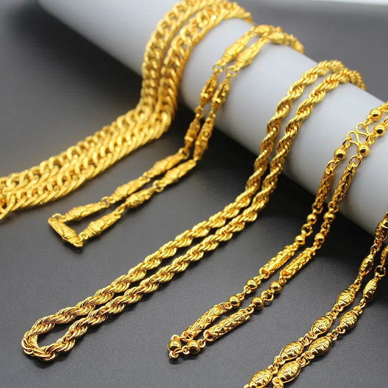 24k Gold Plated Necklace For Men Original Hiphop Bar Rap Rope Chain Africa Jewe image 1