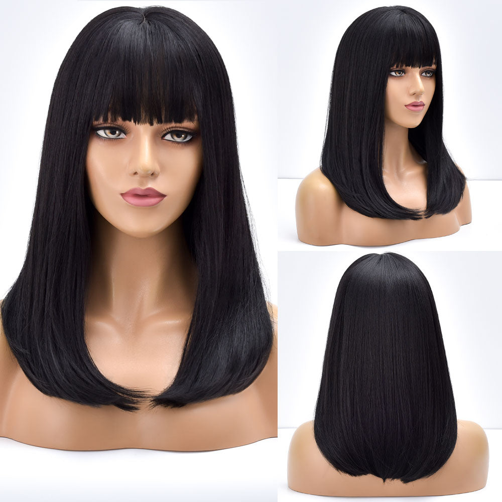 Blonde Ombre Long Straight Gold Synthetic Wig With Bangs For Black White Women image 3