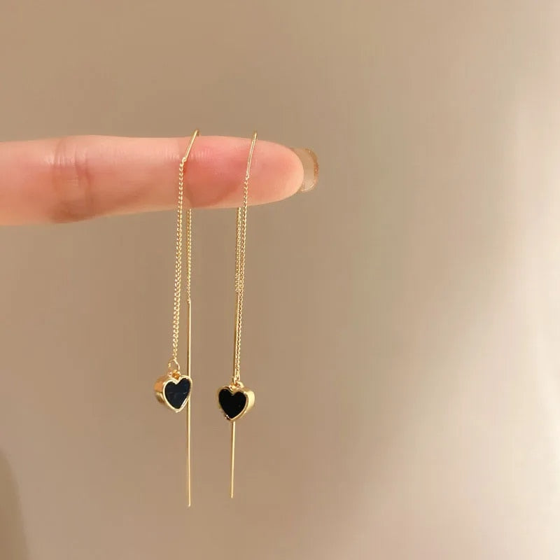 Black Heart Ear Line Long Hanging Earrings for Women Gold Color Ear Wire Pierci image 12