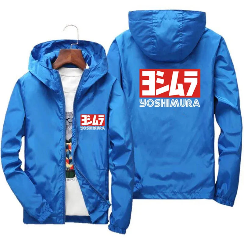 Yoshimura-Japanese pilot jacket with zipper for men, thin jacket with hood, ove image 5
