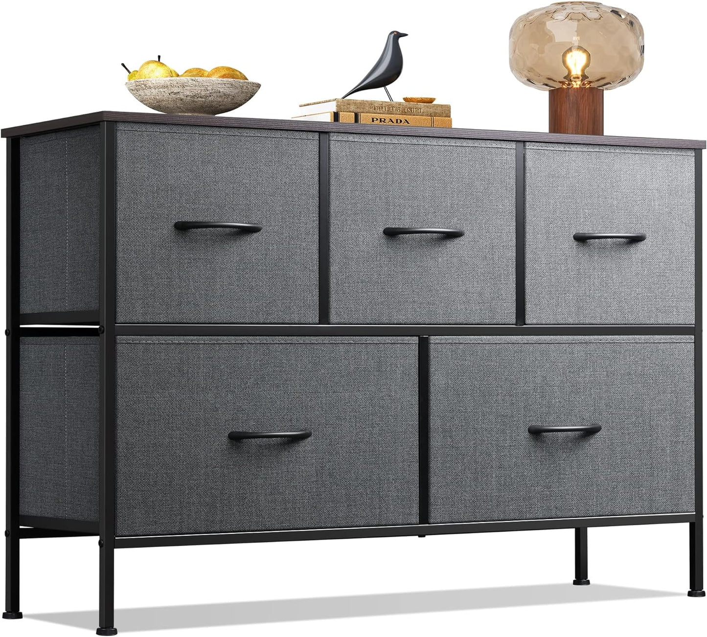 Bedroom with 5 Drawers, Wide Chest of Drawers, Fabric Dresser, Storage Organize image 7