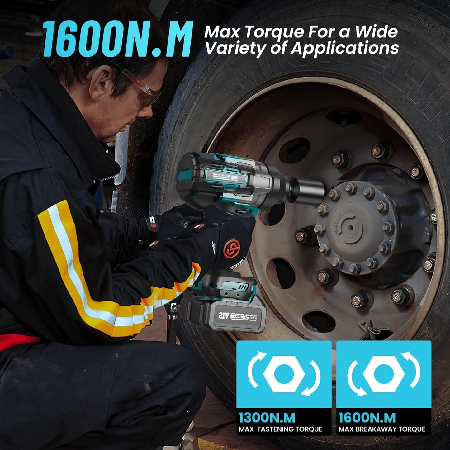 Cordless Impact Wrench, 1180Ft-lbs(1600N.m) High Torque Impact Gun 3/4", Brushl image 2