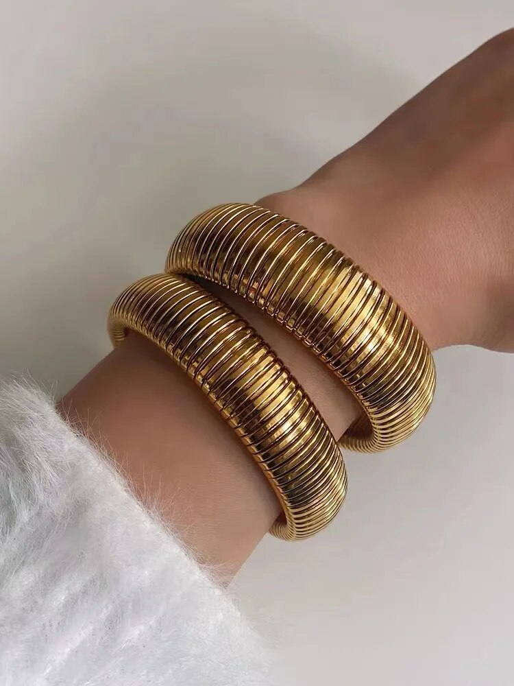 18k Gold Plated Stainless Steel Snake Twist Elastic Bracelets for Women Punk Fa image 2