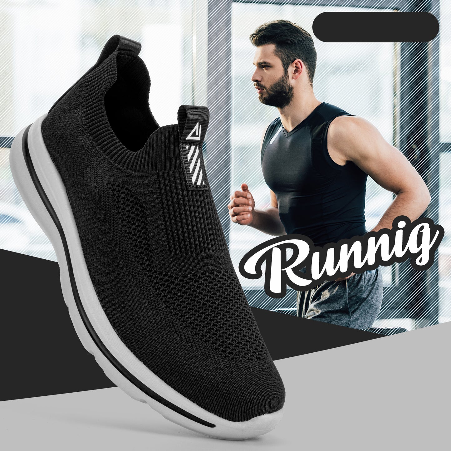Men Sneakers Walking Shoes for Man Black Slip On Casual Shoes Athletic Lightwei image 6