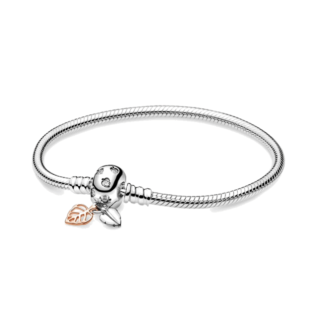 Fashionable 925 Silver Plating Moments Gold Round Clasp Snake Chain Bracelet Fi image 0
