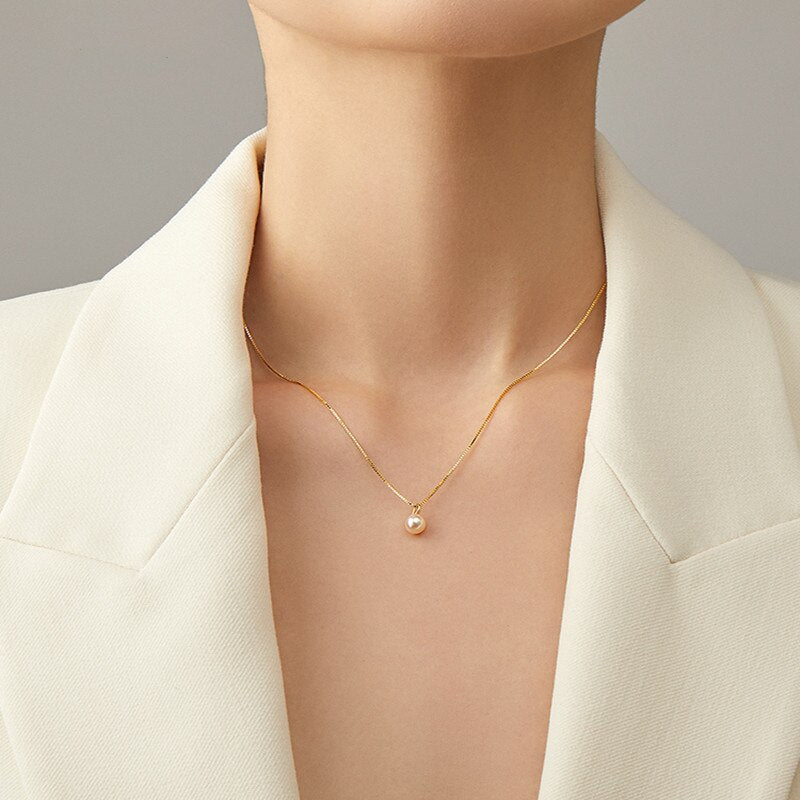 925 Sterling Silver Light Luxury 18k Gold Plating Shell Imitation Pearl Pendant image 3
