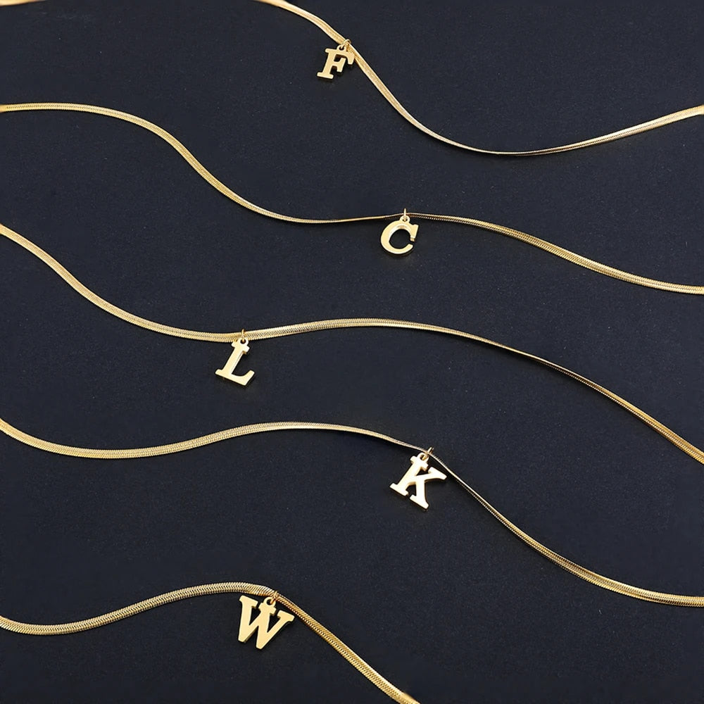 A-Z Alphabet Gold Plated Stainless Steel Pendant Necklace for Women Snake Chain image 4
