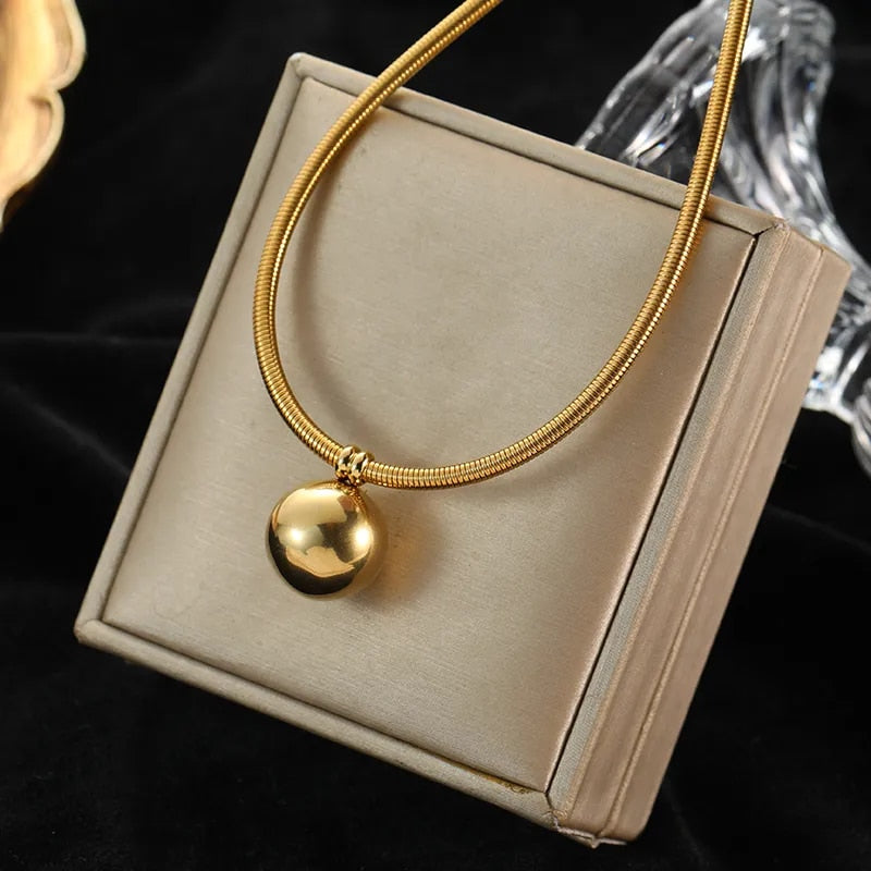 EILIECK 316L Stainless Steel Gold Color Hollow Ball Beads Pendant Necklace For image 2