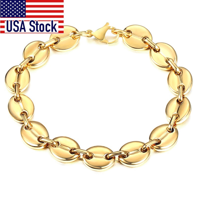 Coffee Beans Link Chain Bracelet Stainless Steel Gold Silver Color for Men Wome image 0