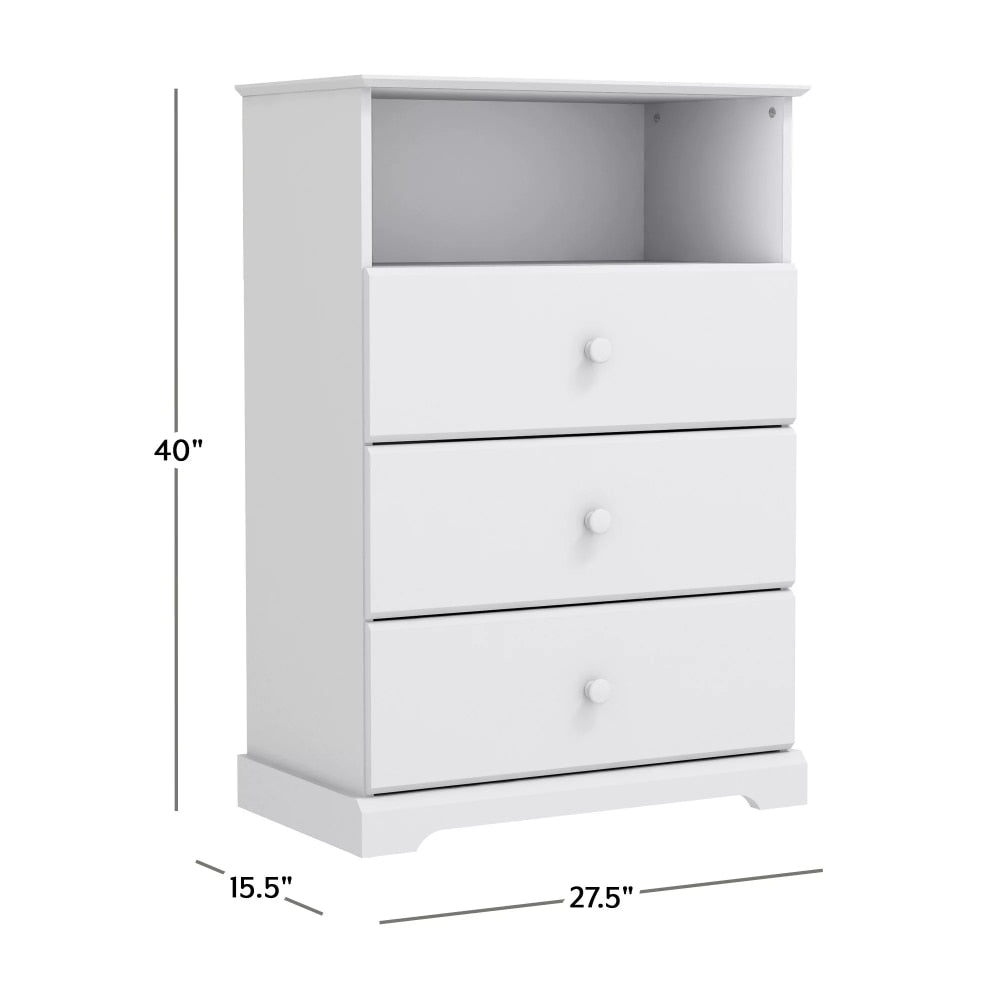 Campbell Wood 3-Drawer Kids Dresser with Storage Shelf, White,Durable and Stron image 3