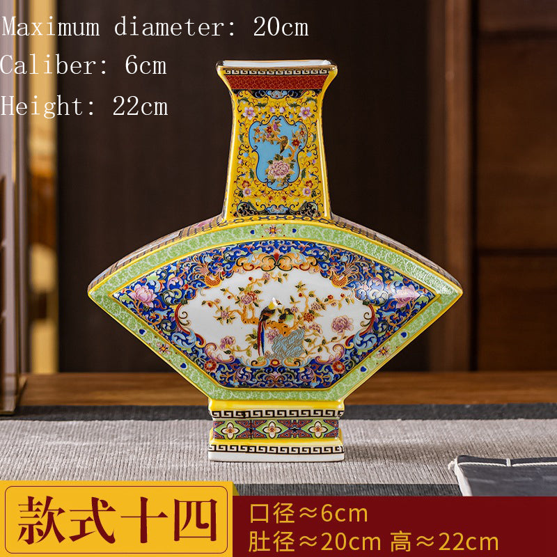 Enamel Colored Ceramic Vase Study Living Room Decoration Chinese Retro Golden S image 7
