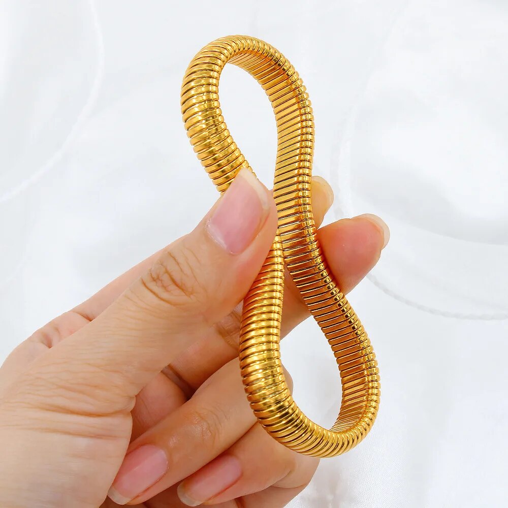 18k Gold Plated Stainless Steel Snake Twist Elastic Bracelets for Women Punk Fa image 13