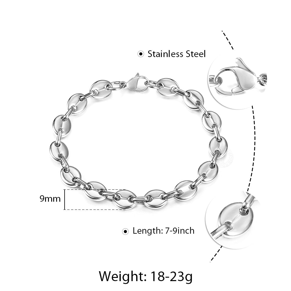 Coffee Beans Link Chain Bracelet Stainless Steel Gold Silver Color for Men Wome image 1