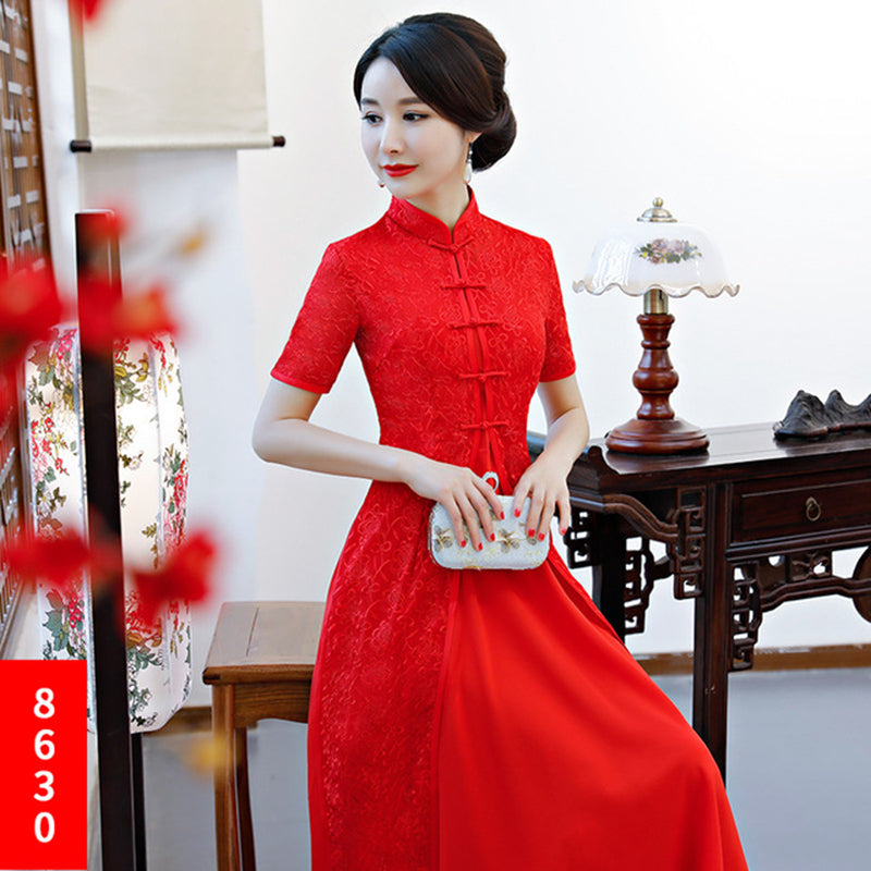 Lace Ao Dai long cheongsam dress XL daily improvement slim fashion cheongsam im image 1