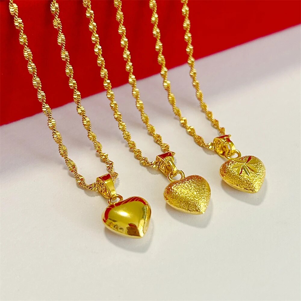 Women's Charm Necklaces 24k Yellow Gold Plated Heart Pendant Necklace Choker Co image 1