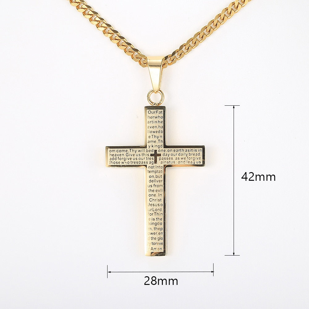 Cross Pendant Necklace For Men Women Jesus Christ Charm Necklace Gold Color Bla image 3