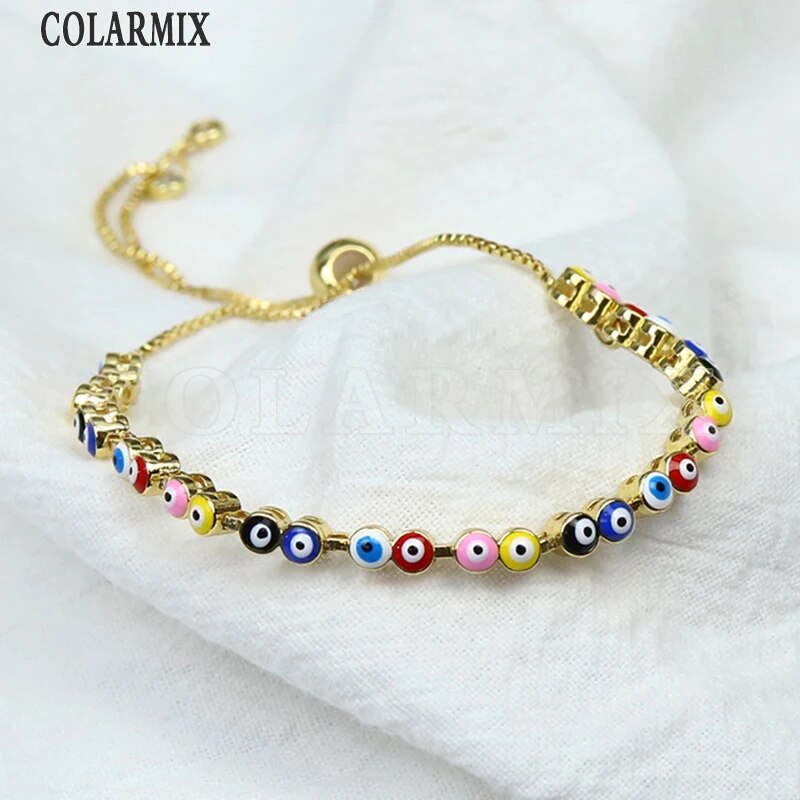 10Pcs 2022 Bracelet Enamel Colorful Eyes Braceelt Jewelry for Women Gold Plate image 0