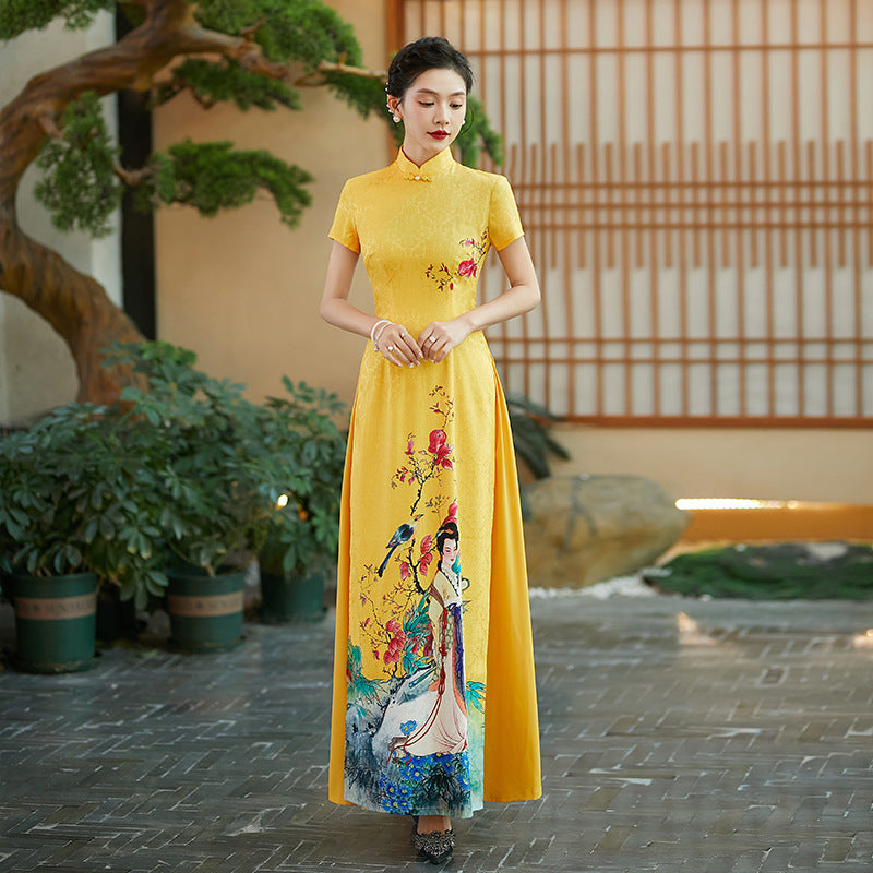 Ao Dai Vietnam Traditional Cheongsam Gown Elegant Oriental Evening Long Dress C image 1