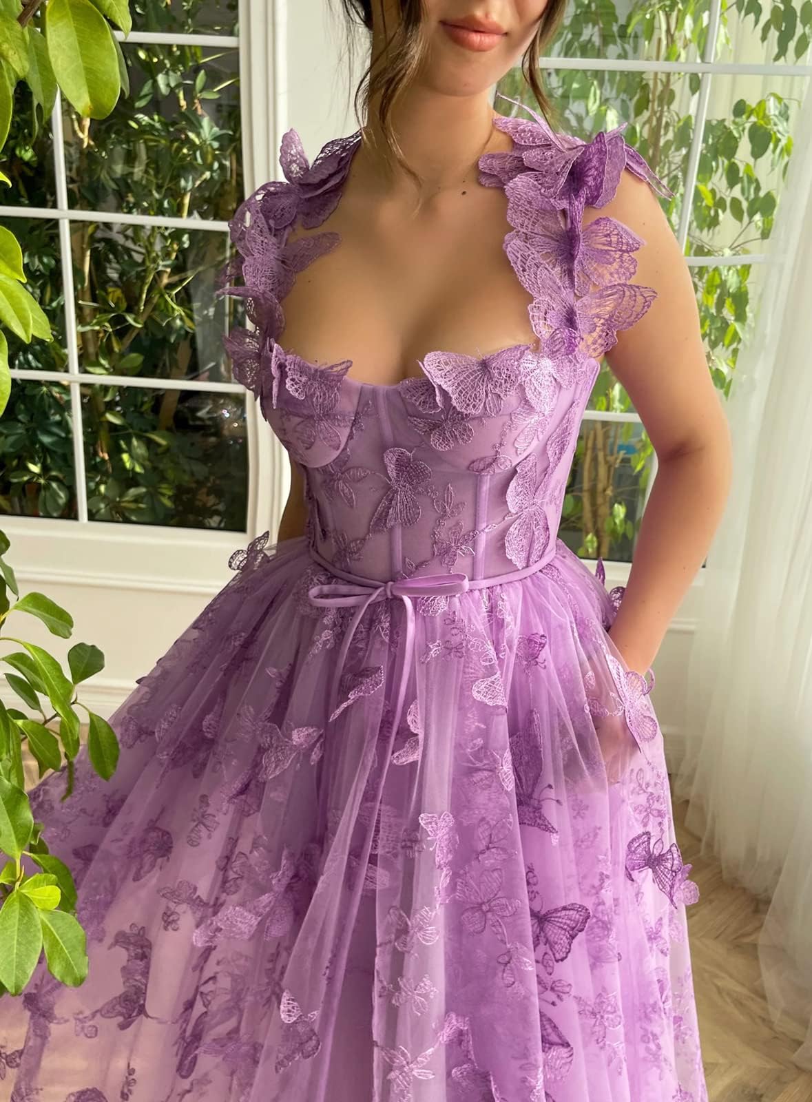 Women's 3D Butterfly Embroidered Homecoming Dress Lace Applique Tulle Prom Dres image 11
