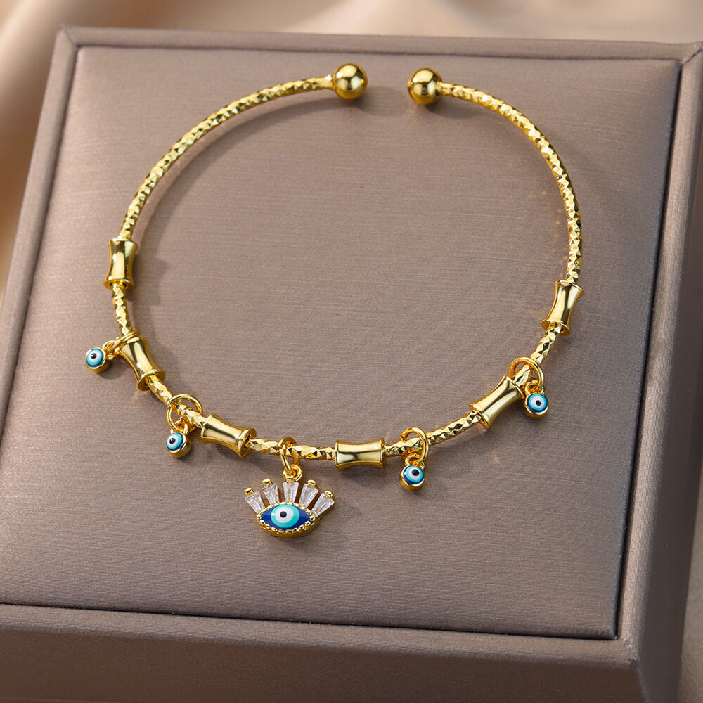 Zircon Fatima Hand Evil Eye Bracelet For Women Vintage Stainless Steel Gold image 1
