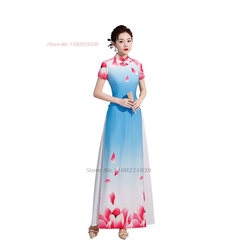 2024 vietnam aodai dress traditional chinese improved qipao national flower pri image 5