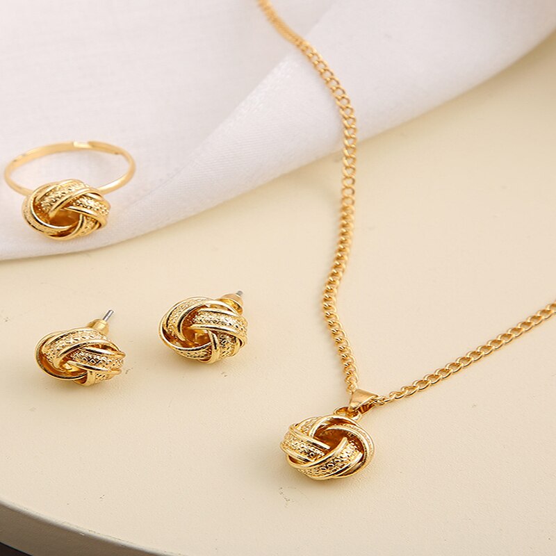 Gold-Color Ball Shape Jewelry Sets Copper Trendy Fashion Style Adjustable Chain image 1