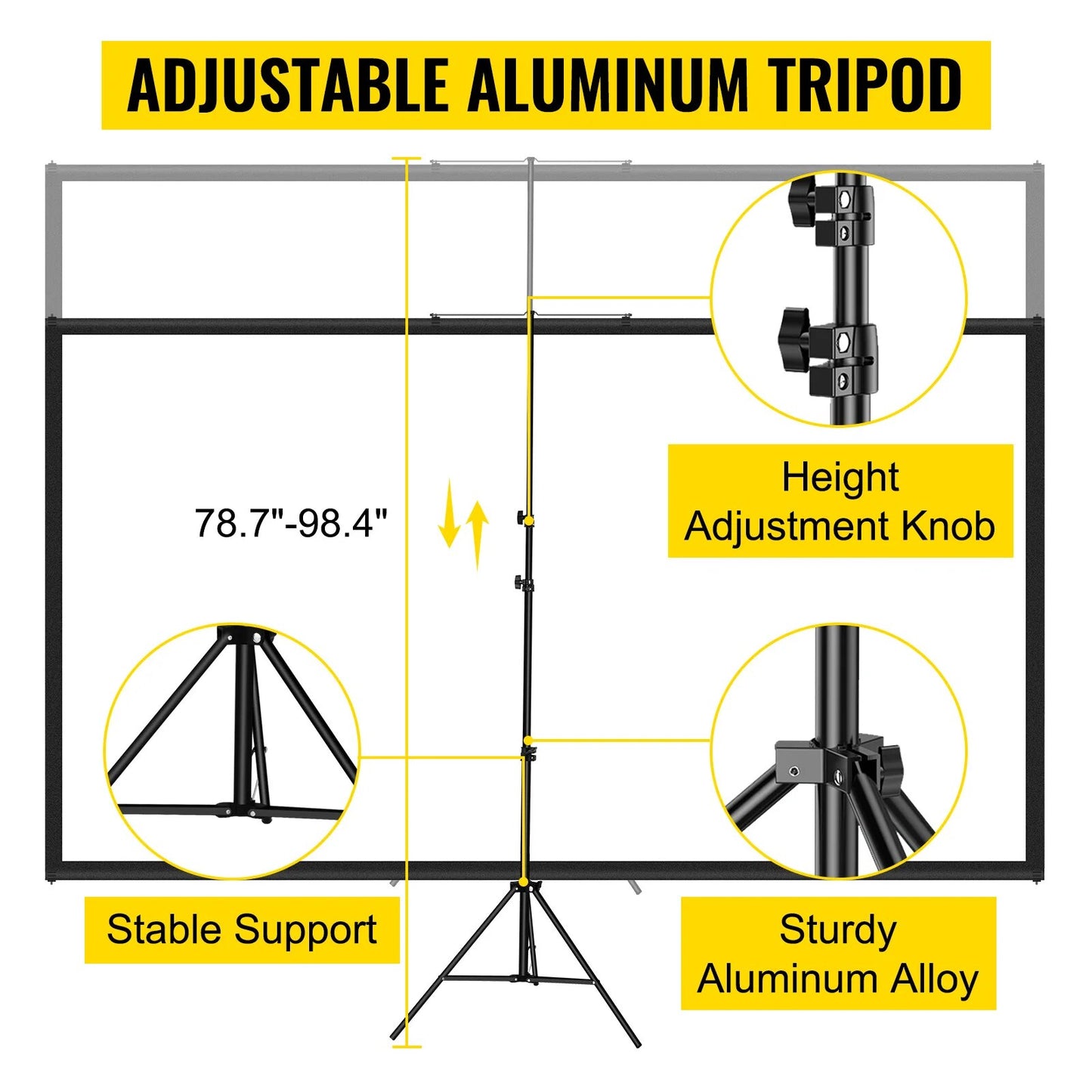 VEVOR 100 Inch Tripod Projector Screen W/ Stand 16:9 4K HD Portable Home Cinema image 5