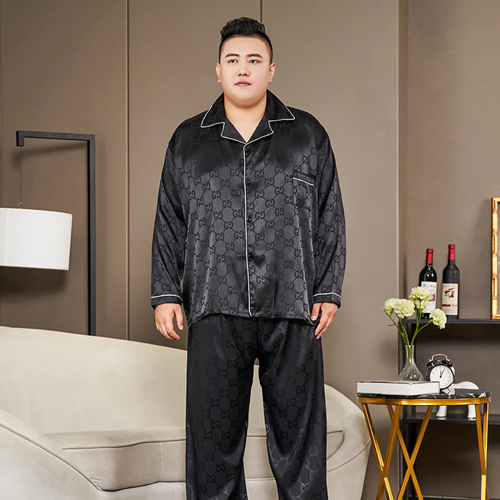 5XL Big Size Pajamas For Men 165KG Spring Summer Ice Silk Satin Cool Pajama Man image 18