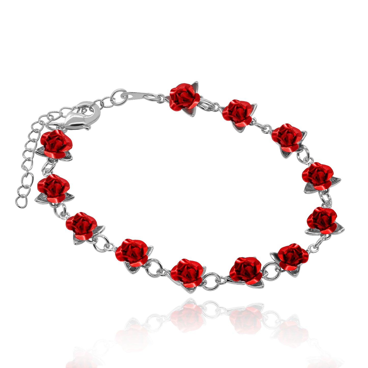 Uloveido Cute Red Rose Flower Charm Bracelet for Women Girls 18K Gold Plated image 5