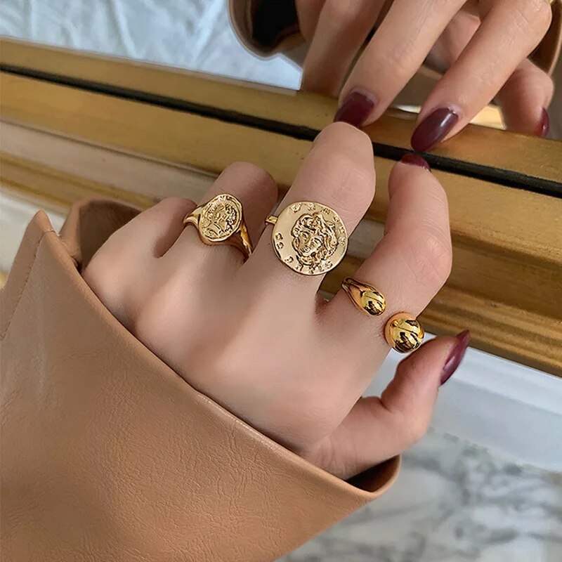 Jesus Cross Rings For Women Men Metal Golden Wide Large Adjustable Ring Vintage image 18