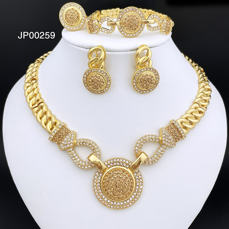 Dubai Gold Color Jewelry Set For Women Quality 18K Gold Plated Round Necklace E image 4