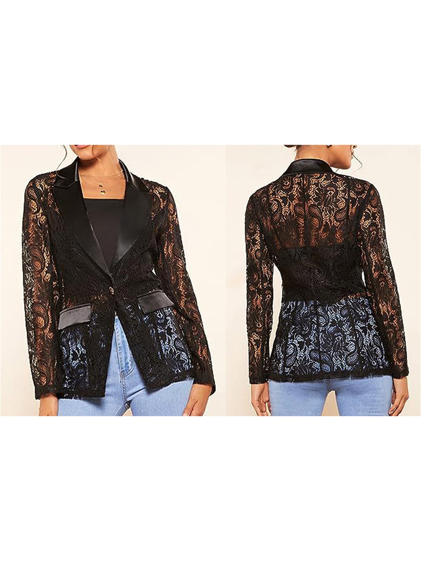 Women s Fashion Blazer Solid Color Open Front Lapel Long Sleeve Elegant Jacket image 2