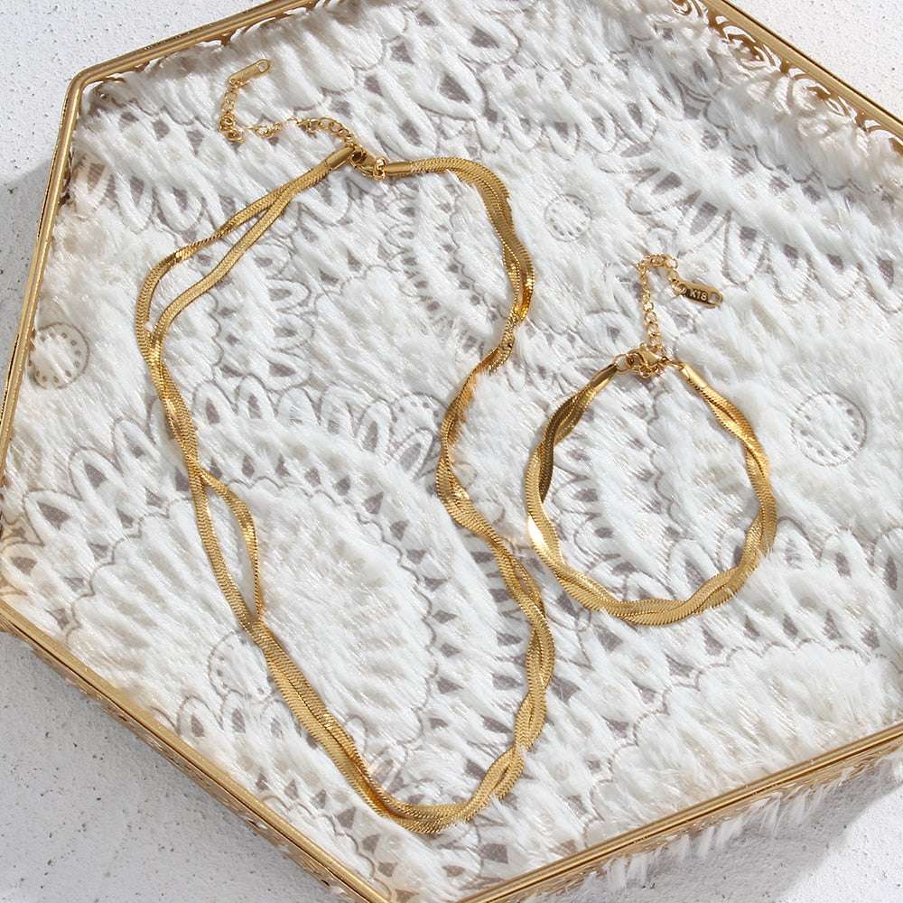 Gold Chain Necklace Bracelets Set Wholesale Stainless Steel Jewelry For Women G image 9