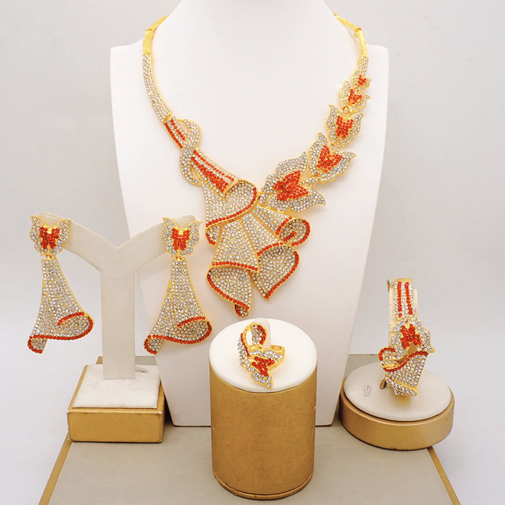 Latest Italian Dubai Gold Color Ladies Full Crystal Necklace Jewelry Set Simple image 13