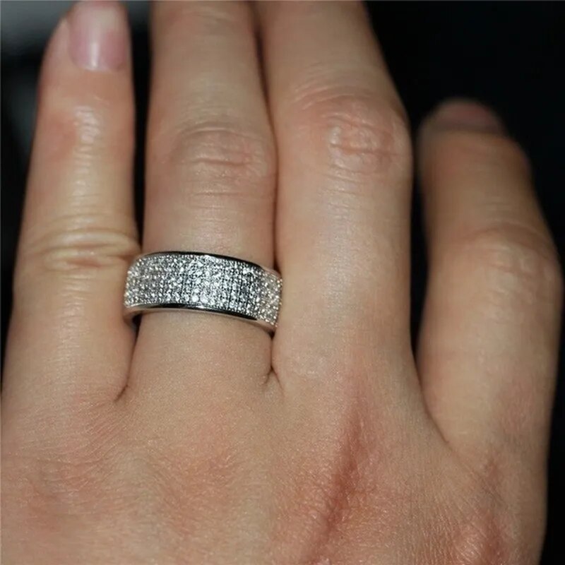 Shine Silver and Gold Color Women Ring Round Inlaid White Zircon Ring for Women image 3