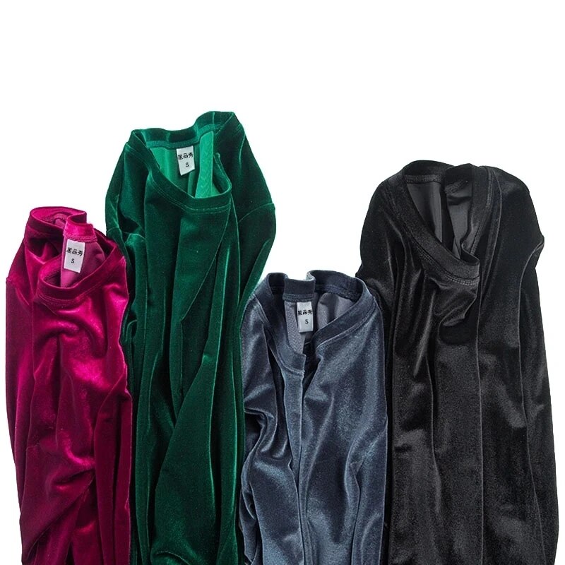 Spring Long Sleeve Loose Early Autumn T-shirt Women Gold Velvet Short Paragraph image 7