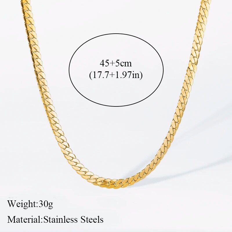 EILIECK 316L Stainless Steel Gold Color Flat Wide Chain Necklace Bracelet For W image 5