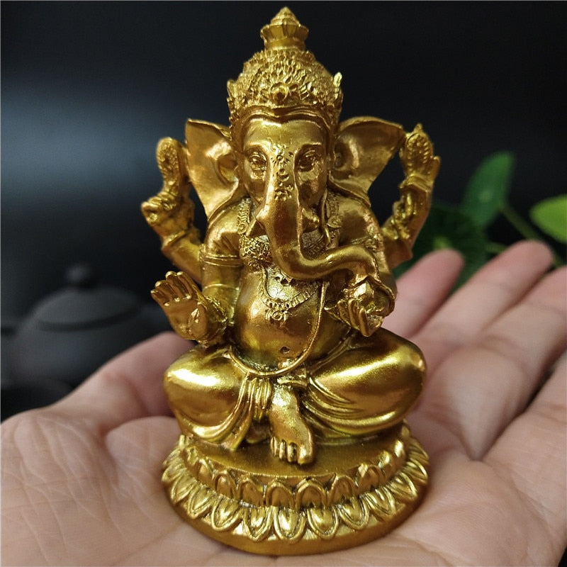 Gold Lord Ganesha Statue Buddha Elephant hindu God Sculpture Figurines Resin Ho image 9