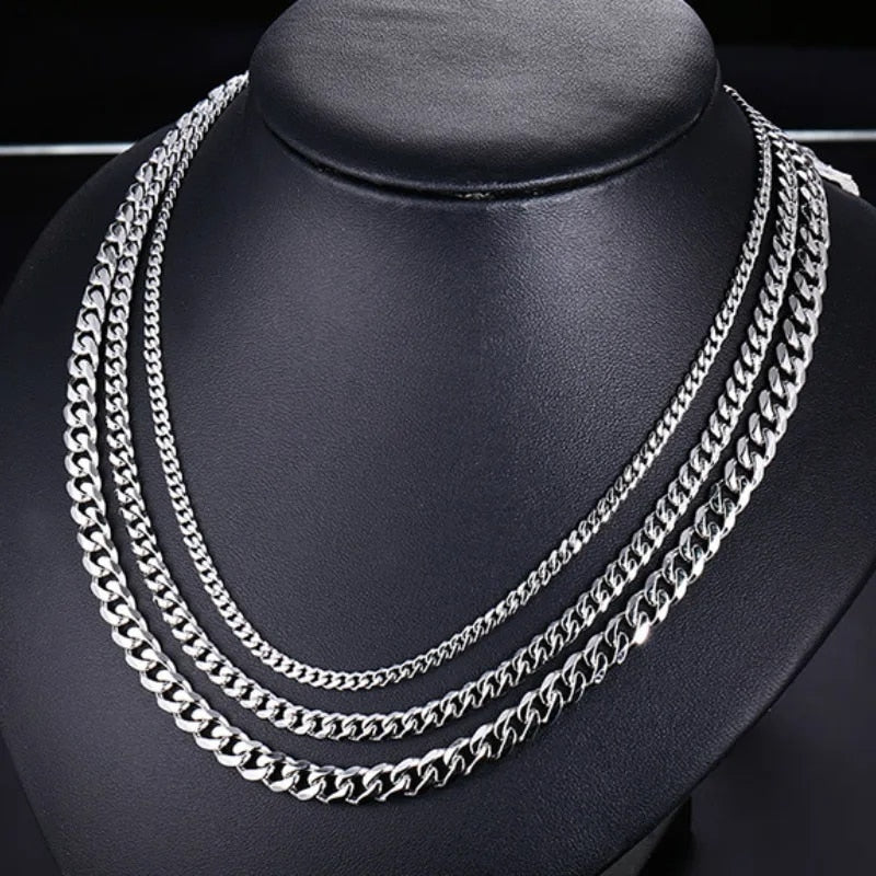 3MM5MM7MM Cuban Link Chain Stainless Steel Necklace Waterproof 18 K Gold Plated image 3