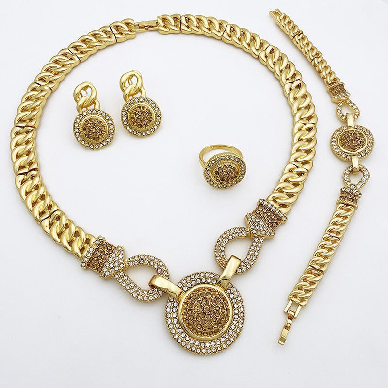 Dubai Gold Color Jewelry Set For Women Quality 18K Gold Plated Round Necklace E image 6