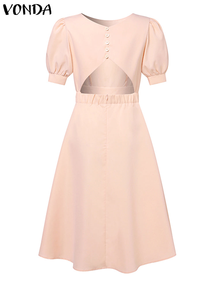 Plus Size 5XL VONDA Women Wedding Dress Sexy Backless Solid Buttons Midi Vestid image 6